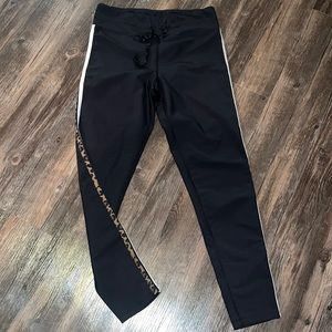 • AQUA • Athletic Leggings with White & Leopard Stripes